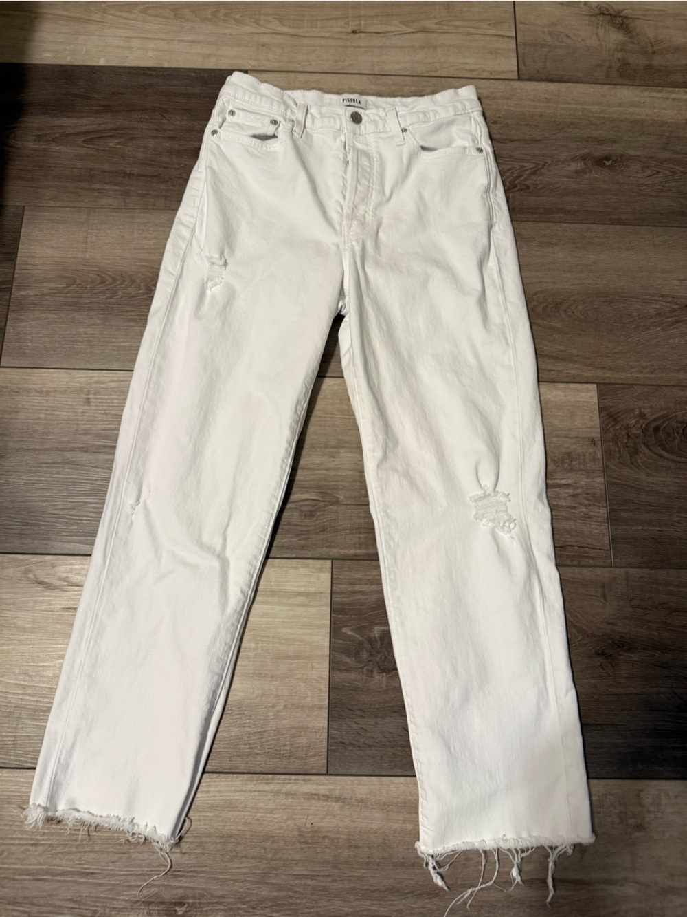 pistola White Straight-Leg Jeans with Raw Hem